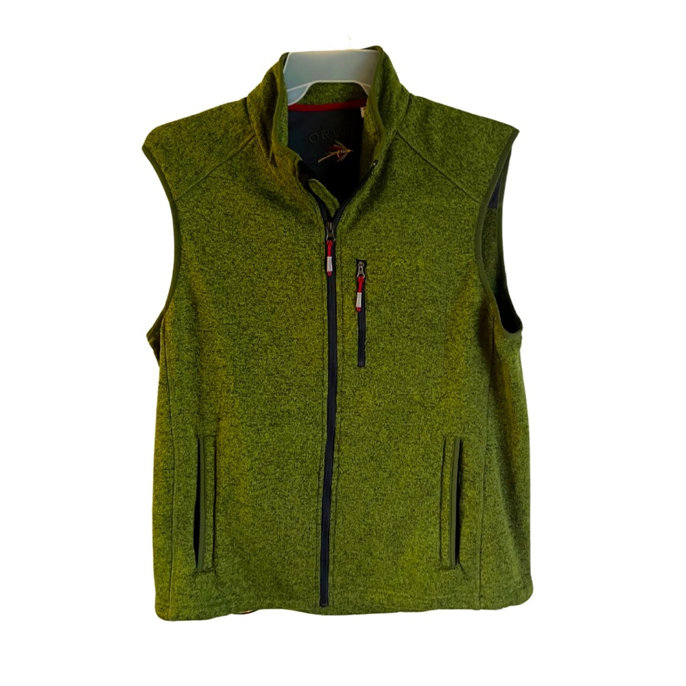 Orvis Sweater Fleece Vest Mens XL Green Full Zip Pocket Outdoor Hiking Camping
